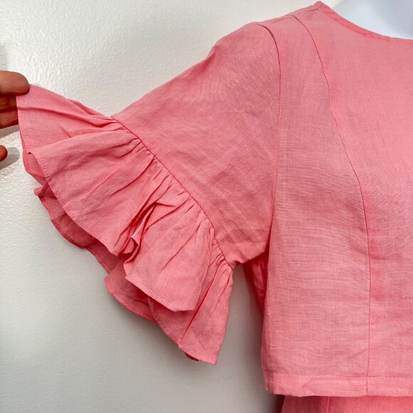 KARLIE Pink Popplin Ruffle Linen‎ Top and Wrap Skirt  Size M - Picture 3 of 7